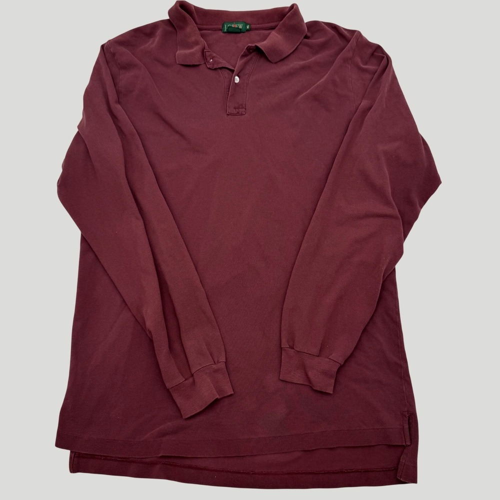 Vintage J.Crew Oarsman Mens XL Burgundy Maroon Long Sleeve Cotton Pique Polo